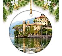 Italy Villa Del Balbianello Como Lake Christmas Ornaments for Tree Ceramic Pendant Double Sided Ornament Decor Xmas Gifts Porcelain Travel Souvenirs