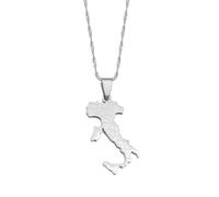 Italy With Sicily and Sardinia Together Map City Name Pendant Necklaces Italian Maps Jewelry For Women Men(Silver Color,60cm)