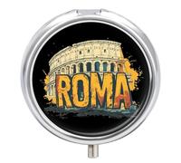 ItalyRoma Pill Box Cute Metal Round Pill Case with 3 Compartments and Mirror for Vitamin Fish Oils