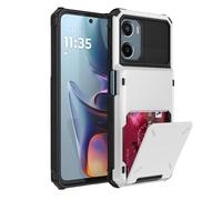 iTape Credit card slot integrated phone case for Motorola Moto G15, spring-loaded automatic card slot closure, TPU/PC two-in-one four-corner thickened drop-resistant phone case White