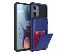 iTape Credit card slot integrated phone case for Motorola Moto G15, spring-loaded automatic card slot closure, TPU/PC two-in-one four-corner thickened drop-resistant phone case Blue