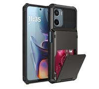 iTape Credit card slot integrated phone case for Motorola Moto G15, spring-loaded automatic card slot closure, TPU/PC two-in-one four-corner thickened drop-resistant phone case Gray