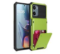 iTape Credit card slot integrated phone case for Motorola Moto G15, spring-loaded automatic card slot closure, TPU/PC two-in-one four-corner thickened drop-resistant phone case Green