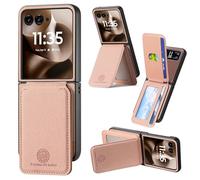 iTape Detachable dual-function card holder phone case for motorola razr 60, featuring card slots, a concealed folding stand and magnetic closure.Wireless charging Pink