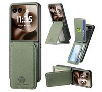 iTape Detachable dual-function card holder phone case for motorola razr 60, featuring card slots, a concealed folding stand and magnetic closure.Wireless charging Green