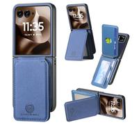 iTape Detachable dual-function card holder phone case for Motorola Razr 60 Ultra, featuring card slots, a concealed folding stand and magnetic closure.Wireless charging Blue