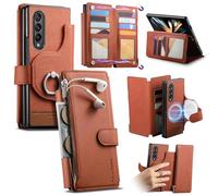 iTape This twill magnetic phone case is compatible with the Samsung Galaxy Z Fold4, featuring a large-capacity SIM card slot, a 2-in-1 design, a ring holder, and wireless charging. Brown