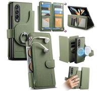 iTape This twill magnetic phone case is compatible with the Samsung Galaxy Z Fold4, featuring a large-capacity SIM card slot, a 2-in-1 design, a ring holder, and wireless charging. Green