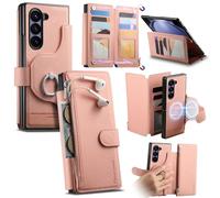 iTape This twill magnetic phone case is compatible with the Samsung Galaxy Z Fold5, featuring a large-capacity SIM card slot, a 2-in-1 design, a ring holder, and wireless charging. Pink