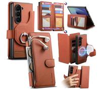 iTape This twill magnetic phone case is compatible with the Samsung Galaxy Z Fold7, featuring a large-capacity SIM card slot, a 2-in-1 design, a ring holder, and wireless charging. Brown