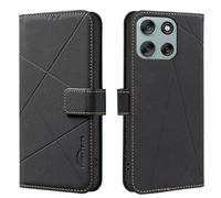 iTape Wallet phone case for Motorola Moto G56, RFID anti-theft wallet, pressed edge leather case flip cover stand Black