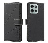 iTape Wallet phone case for Motorola Moto G75, RFID anti-theft wallet, pressed edge leather case flip cover stand Black