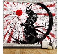 iTapnoom Japanese Samurai Art Decor Tapestry Wall Hanging for Bedroom, Cool Anime Red and Black Sun Moon Poster Wall Art Tapestries for Men, Asian Japan Male Blanket College Decorations (60X51)