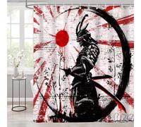 iTapnoom Japanese Samurai Shower Curtain, Asian Japan Cool Anime Red and Black Men Shower Curtains Set Sun Moon Art Fabric for Bathroom Decor Bath Accessories with Hooks 72X72 inch