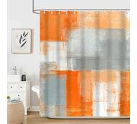 iTapnoom Orange Grey Shower Curtain for Bathroom, Orange Beige Gray Modern Abstract Grunge Painting Bathroom Accessory Decor Fabric Waterproof Bath Curtain Set 72X72 Inch with Hooks