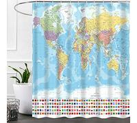 iTapnoom World Map Shower Curtain, Map of The World with National Educational Fabric Shower Curtains Set for Bathroom Boys Girls Kids Map Bath Decor with Hooks 72 X 72 Inch