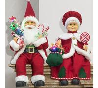 ITART Sitting Mr and Mrs Claus Figurines with Lights and Timer 38cm Santa Couple Christmas Decorations Battery Operated