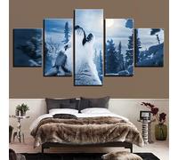 ITAWS 5 Pieces Wall Art Canvas Painting Forest Animals Snow Wolf Howl Poster Modern Home Living Room Modular Pictures Decoration,30x40 30x60 30x80cm