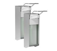 ITAX-WORLD Eurospender 1000 ml x 2, Wall Mounted Soap Dispenser with Elbow Print for Disinfectants and Hand Soaps, White Soap Dispenser, Aluminium