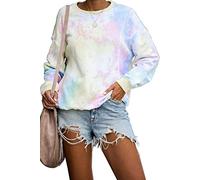 ITBCLOVE Women Gradual Tie Dye Printed Long Sleeve Sweatshirt Loose Rainbow Pullover Casual Tunic Top Blouse