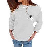 ITBCLOVE Womens Bee Kind Letter Print Sweatshirt Pullover Lightweight Long Sleeve Tops Shirts Blouses White