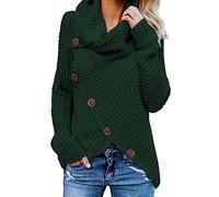 ITBCLOVE Women's Button Turtle Cowl Neck Sweater Asymmetric Hem Wrap Knitted Pullover Casual Jumper Tops (Green,L)