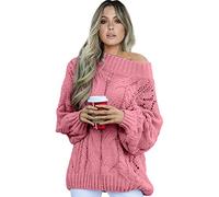 ITBCLOVE Women's Oversized Loose Ribbed Cable Sweater Knitted Pullover Long Sleeve Outwear Solid Color Jumper Tops Pink