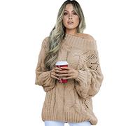 ITBCLOVE Women's Oversized Loose Ribbed Cable Sweater Knitted Pullover Long Sleeve Outwear Solid Color Jumper Tops Khaki