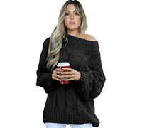 ITBCLOVE Women's Oversized Loose Ribbed Cable Sweater Knitted Pullover Long Sleeve Outwear Solid Color Jumper Tops Black