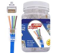 ITBEBE 100 Pieces RJ45 Cat6 Pass Through Connectors - Gold Plated Transparent Passthrough Ethernet Insert Crimp Connector UTP Network Plug for 24 AWG Cables - Works for Both Solid and Stranded Cables