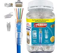 ITBEBE Gold-Plated Pass Through RJ45 Cat6 3-Prong Connectors and Cable Strain Relief 50/50 Kit for Clean, Snag-Free Patch Cords (100 Pieces Total)