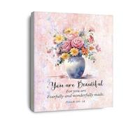 ITCLEYMDZV Scripture Canvas Art Psalm 139 14 You Are Beautiful Fearfully and Wonderfully Made for Home Girls Room(Framed,08x12inch(20x30cm))