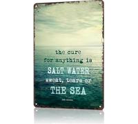 ITCLEYMDZV Vintage Nautical Quote Metal Sign About Salt Water Sweat Tears and the Sea Rustic Tin Wall-Art for Beach House Decor 8 X 12 inch