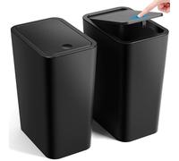 ITCPRL Bathroom Trash Can with Lid, 2 Pack 4 Gallons/15 Litres Garbage Can with Pop-Up Lid, Small Plastic Trash Can, Slim Trash Bin Waste Basket for Bathroom, Bedroom, Office, Living Room (Black)