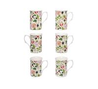 (Item 1E) Kirsty Jayne China- 10 Fl oz Bone China Hedgerow Chintz Beakers, Mugs, Cups- Packed in a Kirsty Jayne China Gift Boxed (Set of 6 Gift Boxed Mugs)
