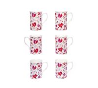 (Item 2E) Kirsty Jayne China- 10Fl oz Bone China Pink Love Hearts Beakers, Mugs, Cups- Packed in a Kirsty Jayne China Gift Boxed (Set of 6)