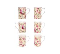 (Item 2H) Kirsty Jayne China- 10Fl oz Bone China Cream Rose Chintz Beakers, Mugs, Cups- Packed in a Kirsty Jayne China Gift Boxed (Set of 6)