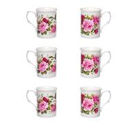 (Item 2O) Kirsty Jayne China- 10Fl oz Bone China Summertime Pink Pretty Flowers Beakers, Mugs, Cups- Packed in a Kirsty Jayne China Gift Boxed (Set of 6)