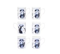 (Item 2X) Kirsty Jayne China Set of 6-10Fl oz Bone China Alley Cats Beakers, Mugs- Gift Boxed (Set of 6)