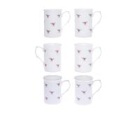 (Item 3F) Kirsty Jayne China- 10Fl oz Bone China DOT Rose Beakers, Mugs, Cups- Packed in a Kirsty Jayne China Gift Boxed (Set of 6)