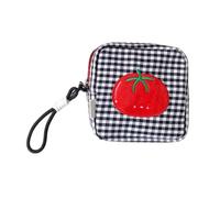 Item Organizer with Wrist Loop, Zip Purse, Gingham Exterior, Tomato Accent for On-the-Go Carry Essentials Zip Pouch Coin Purse Organizer Gingham Wrist Loop Tomato Accent Earbud Holder Lipstick Case