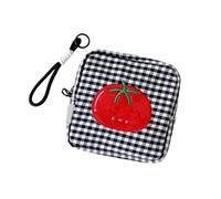 Item Organizer with Wrist Loop, Zip Purse, Gingham Exterior, Tomato Accent for On-the-Go Carry Essentials Zip Coin Pursegingham Wrist Loop Tomato Accent Earbud Holder Lipstick Case Cable Storage Carry