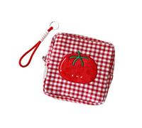 Item Organizer with Wrist Loop, Zip Purse, Gingham Exterior, Tomato Accent for On-the-Go Carry Essentials Zip Coin Pursegingham Wrist Loop Tomato Accent Earbud Holder Lipstick Case Cable Storage Carry