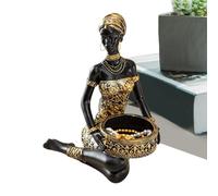 Item With Tribal Statuettes - Desk Storage, Heritage Dark Lady Sculptures, Holding Plate Ornament Support, Bowl With Ethnic Virgo Image | Strong, Reliable Ornament