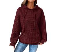 Items Under 3 Pounds Hoodies for Women UK Oversized Lightweight Waffle Hoodie Long Sleeve Casual Hooded Sweatershirt Autumn Winter Pullover Tops with Drawstrings Amaon Prime History Of My Orders Red