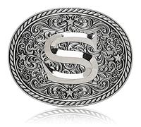 Itera Western Cowboy/Cowgirl Initial Belt Buckle-Silver- Large Letter Buckles for Men and Women - Custom Girls/Boys, S, One size