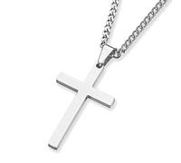 ITESSY Cross Necklace for Men, Silver Cross Pendant Necklace for Women | 316L Stainless Steel Cross Necklaces Gifts for Christian Birthday Christmas Easter Gifts Thanksgiving Day, Silver/Gold/Black