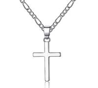 ITESSY Cross Necklace for Men Women, Silver & Gold Cross Pendant Necklace | 316L Stainless Steel Figaro Link Chain Necklaces Gifts for Christian Birthday Christma Thanksgiving Day