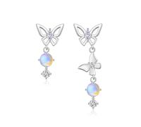 ITESSY Silver Earrings for Women Girls, 2 Pcs Different Butterfly Drop Earrings with Cubic Zirconia & Moonstone, Silver Dangle Earrings Studs, Hypoallergenic Earrings Jewellery Gift Christmas Birthday