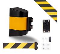 ITETONE 1pcs Queue Retractable Tape Barrier Magnetic Wall Mount Crowd Control Belt Barrier Yellow Black Striped Caution Belt for Separated Region(A,5m/16.4ft)